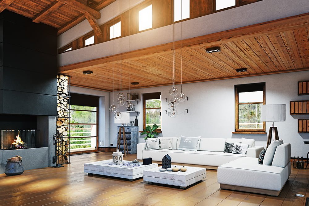 Modern,Chalet,Interior,Design.,3d,Rendering